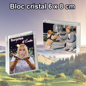 Bloc cristal à personnaliser avec photo, texte, logo rectangulaire 6 x 8 cm  KDO UNIQUE