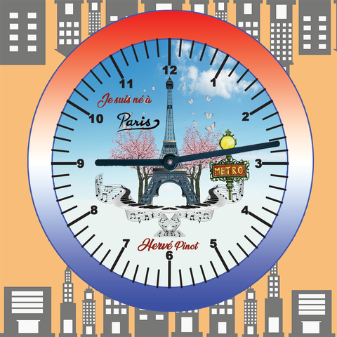 Horloge personnalisée je suis né à Paris Ø18 KDO UNIQUE