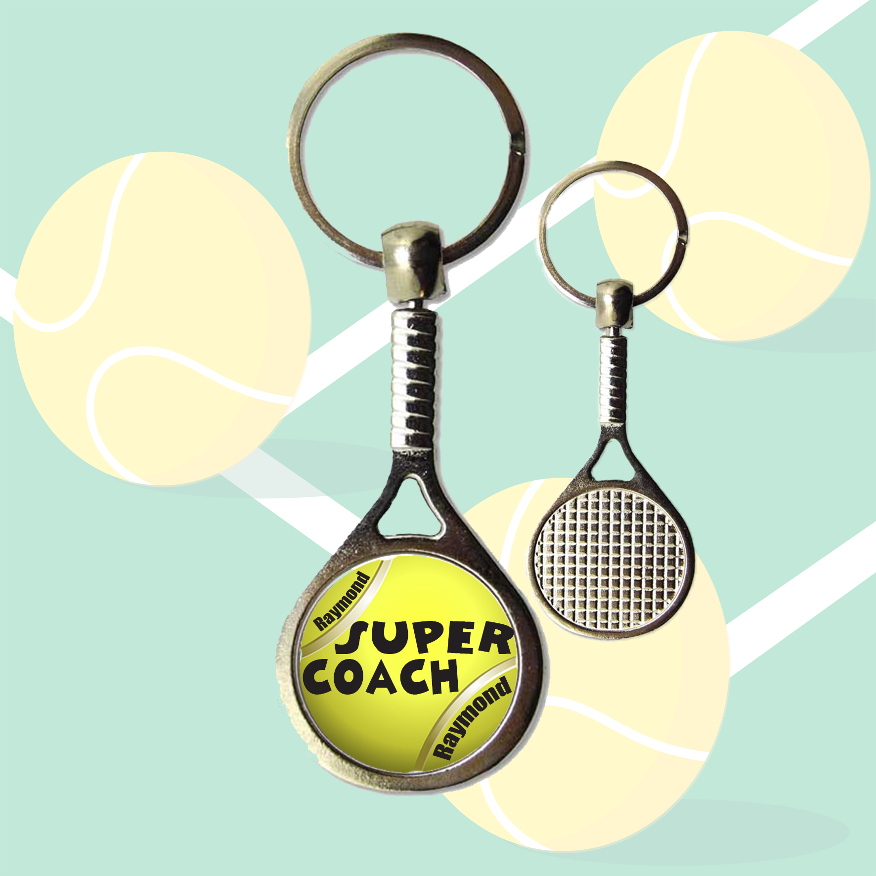 Porte clé personnalisé raquette de tennis super coach KDO UNIQUE Béziers