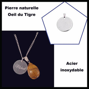 Pendentif personnalisé rond Ø 18 avec pierre de naissance "Vierge" KDO UNIQUE