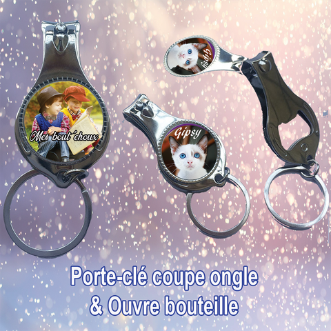 Porte-clé personnalisé coupe ongle & ouvre bouteille  KDO UNIQUE