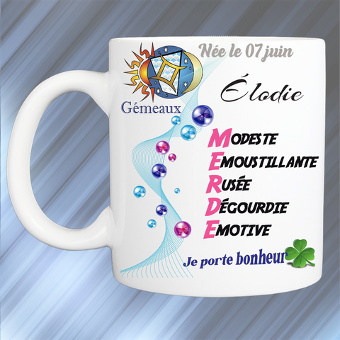 Mug personnalisé gémeaux prénom féminin KDO UNIQUE Béziers